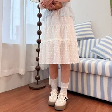 刺繡立體點點花邊中長裙 腰鬆緊 有內裡 女生 女裝 上衣 FW美衣 K0584