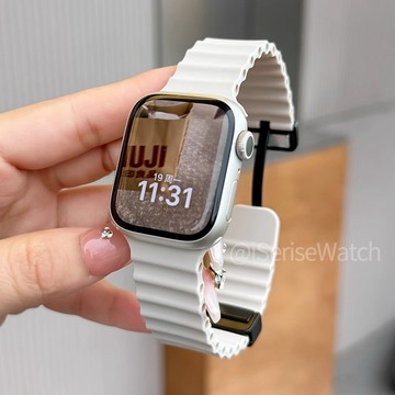 適用 Apple Watch 11 10 9 8 7 6 SE矽膠磁吸錶帶 42 46 49mm海洋硅膠折疊磁吸防水錶帶