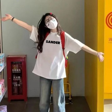 胖胖美依 短袖上衣 T恤 上衣 S-2XL夏季時尚印花短袖t恤女白色寬鬆ins學生上衣半袖韓版T恤-7820.