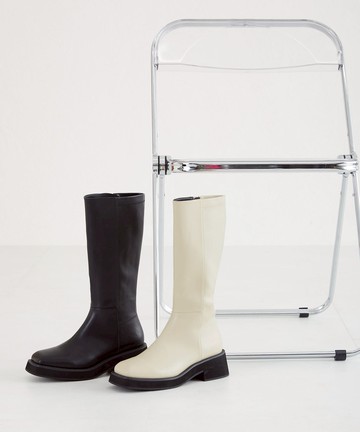 百搭純色方頭中長靴 (31510)