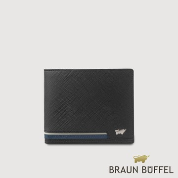 【BRAUN BUFFEL 德國小金牛】台灣總代理 飛牛 8卡男夾-黑撞藍/BF362-313-BKL