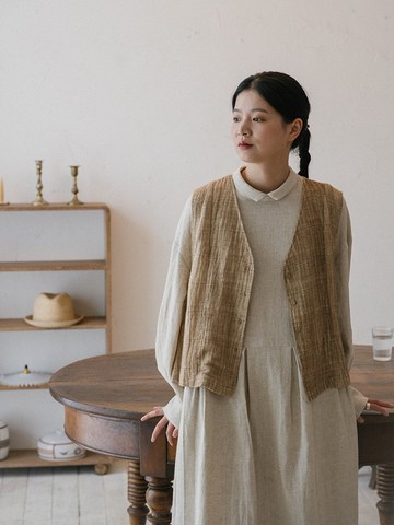 蕨野 | 秋天的落葉棕亞麻馬甲森系清新休閒百搭簡約顯瘦甜美疊穿
