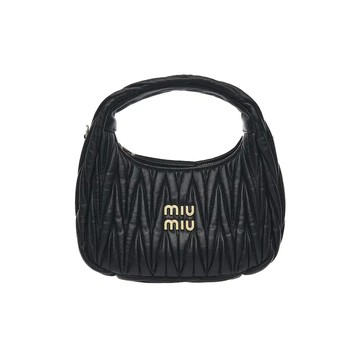 MIU MIU 5BC125 WANDER 皮革褶皺彎月包迷你手腕包斜背包