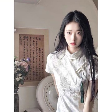 改良版旗袍少女年輕款氣質高端連衣裙時尚百搭白色日常國風夏季新款【聚寶屋】
