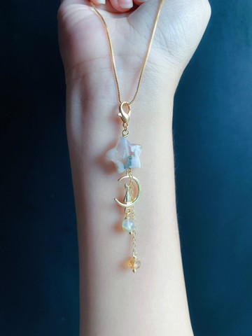 星願 貓咪 水晶守護 櫻花瑪瑙 隨意扣 項鍊 手鍊墜 禮物 天然石