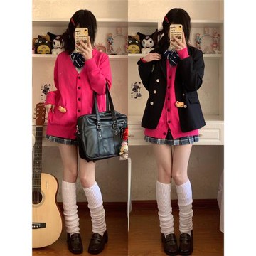 【現貨】~辣辣開衫~玫粉色辣妹原創設計JK制服日系二次元動漫毛衣