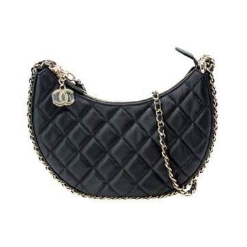 二手品 Chanel 香奈兒 Matelass Hobo 菱格羊皮金釦皮穿鍊斜背彎月包(AS3917-黑)