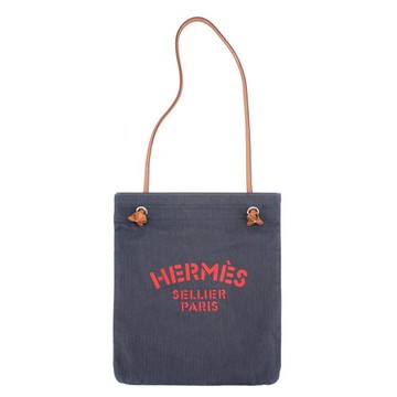 二手品 Hermes Aline grooming bag  紅Logo帆布肩背包(海軍藍)