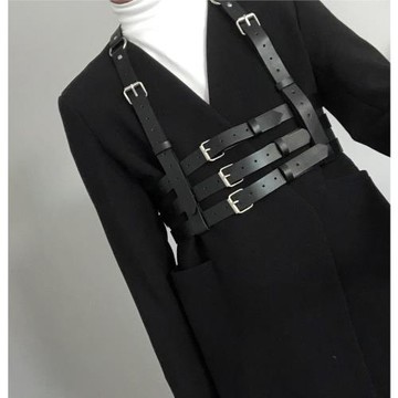 2025韓國新款丁澤仁同款背帶PU皮個性針扣百搭男女束腰配西裝腰封