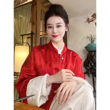 (免運)新中式國風紅色兩面穿羽絨棉服拜年服高級感超好看棉衣外套女秋冬