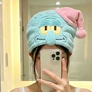 免運⭐臺灣出貨🌛可愛章魚哥幹發帽吸水超強海綿寶寶動漫周邊珊瑚絨加厚帽子頭巾 吸水乾髮帽 乾髮帽 浴帽 擦頭毛巾