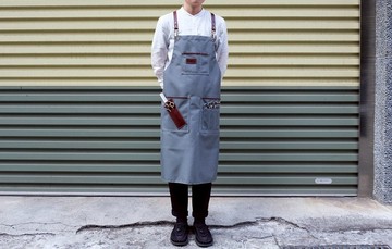 防水美髮工作圍裙 紅棕色皮革 Y字肩帶