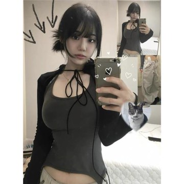 coyseio吊帶掛脖飄帶修身彈力背心純欲辣妹韓系ins上衣外穿內搭