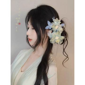 🔥品質保障🔥微雲似夢牡丹手工燙花髮夾薄紗僊氣絹花古風漢服髮飾側邊國風頭飾