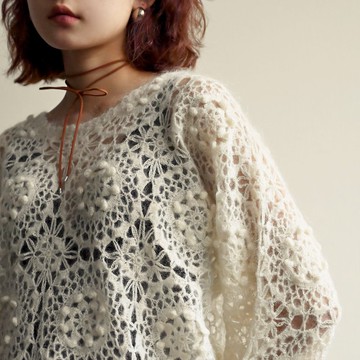 【NaSuBi Vintage】細緻鏤空織花純色古著針織上衣