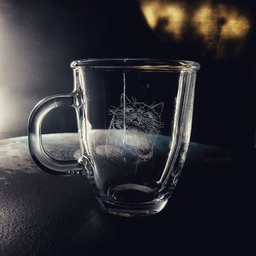 【客製】貓咪玻璃馬克杯/手工雕刻拿鐵杯/寵物紀念禮物/聖誕送禮