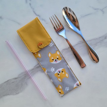 【可放22cm吸管】防水環保餐具袋 / 筆袋 親子餐具袋 橡果柴柴