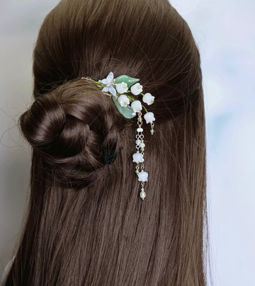 檸檬手作髮飾   天然白蝶貝鈴蘭髮釵/髮夾/髮簪  (可做一對)