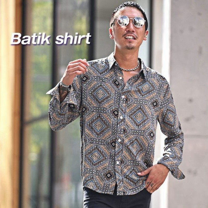 シャツ メンズ 長袖シャツ 柄シャツ レーヨン バティック柄 エスニック リゾート 幾何学柄 総柄 プリント レッド 通販 Lineポイント最大0 5 Get Lineショッピング