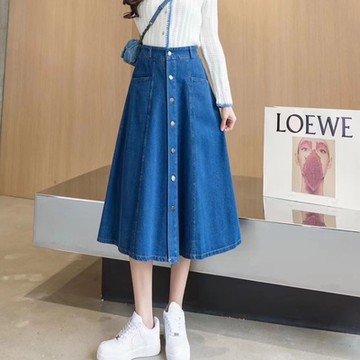 La Belleza後鬆緊腰前排釦側口袋牛仔裙