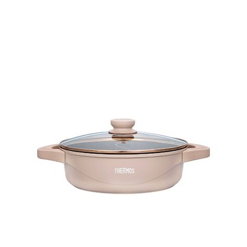 【THERMOS膳魔師】TFP系列_雙耳附蓋壓鑄鴛鴦火鍋28cm_蜜糖奶