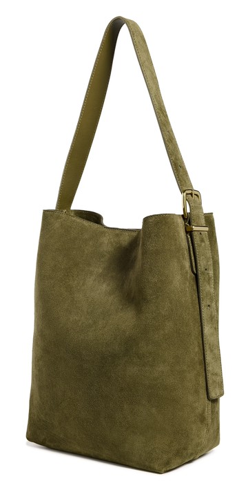 Madewell Suede Essentials Bucket Tote Shaded Olive Suede One Size