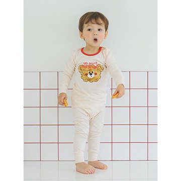 韓國 Cordi-i - 無螢光棉薄款彈性長袖家居服-卷毛熊熊-米