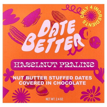 Date Better Snacks, 椰棗，榛子果仁糖味，2.4 盎司