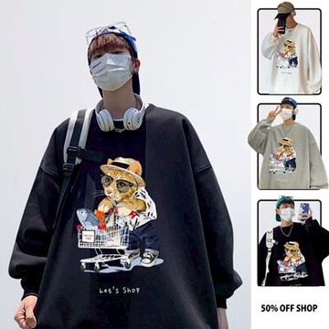 放假到超市買魚的橘貓 喵星人 圓領純棉刷絨大學T 男女衛衣 台灣製獨家動漫