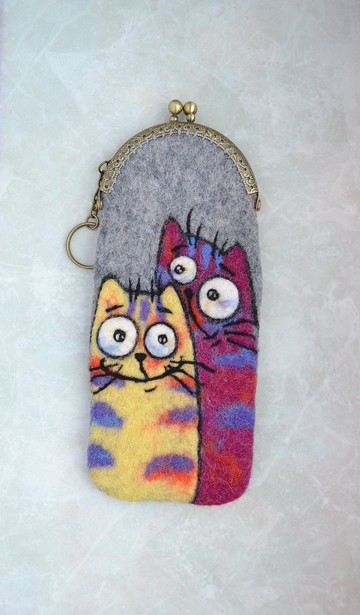 招財貓眼鏡盒女士毛氈眼鏡盒女孩筆盒化妝盒