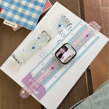適用於 Apple watch 11 10 9 8 7 6 格子TPU星星錶帶 蘋果42 44 45 46mm 手錶腕帶