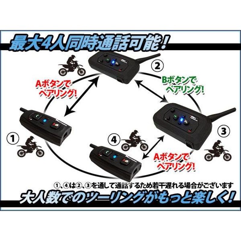 4人同時通話セット バイク インカム インターコム 4Riders Interphone-V4 2台 ＋ BT Multi-Interphone 2台  | LINEショッピング