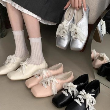 芭蕾鞋絕美蕾絲帶平底小皮鞋女2025年春季新款復古方頭瑪麗珍鞋潮