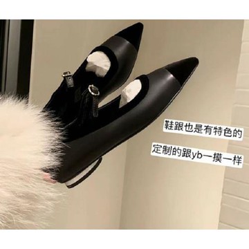 尖頭鞋瑪麗珍小香風女鞋2025秋冬新款法式拼色淺口平底鞋一字帶
