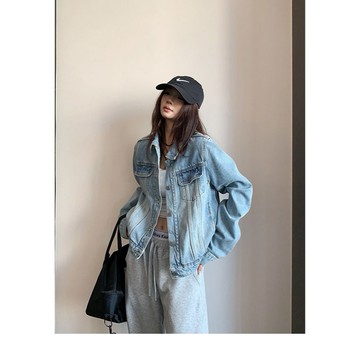 【RICECAKE & OISIS】美式極簡 做舊短款 牛仔外套 高級感 百搭 夾克 女