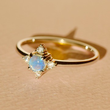 似星蛋白石戒指 - 925純銀 - 鋯石 - 歐泊