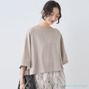 【earth music】素面/橫條紋後打褶寬版短袖T恤