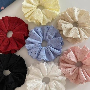 趙露思同款大號復古氛圍感法式重工刺繡蕾絲四層發圈腸圈鏤空頭花
