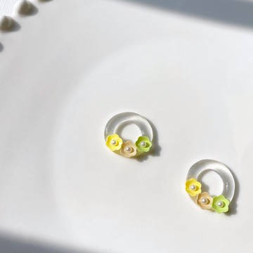 小花戚風夾式/針式耳環