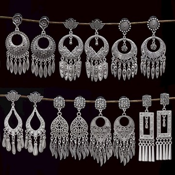 復古個性民族風藏銀流蘇耳釘長款氣質百搭耳環夸張金屬度假耳飾女