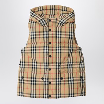 Nylon sleeveless down jacket with Check motif