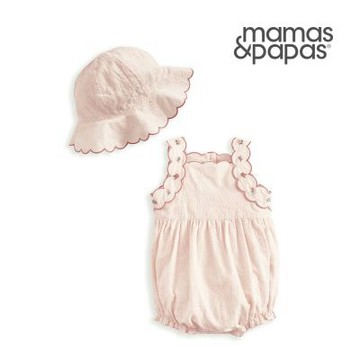 Mamas&Papas 小彩花-無袖連身寬褲/遮陽帽