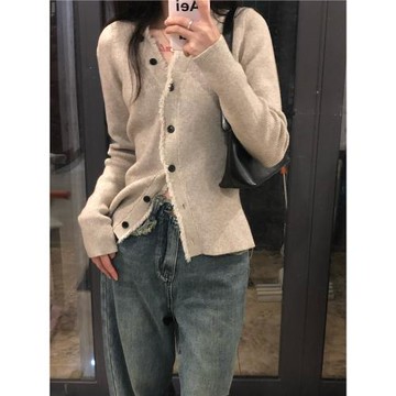 V領針織打底開衫女春秋毛衣外套設計感小眾修身別致甜辣長袖上衣