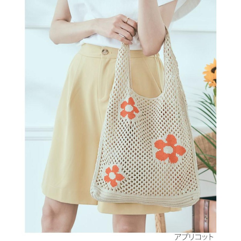 レディース 鞄 かばん トートバッグ クロシェ編みバッグ 透かし編み メッシュ編み ネット 花柄編み サマーニット コットンニット 配色 エコバッグ 軽量//10// 通販 LINEポイント最大0.5%GET LINEショッピング サマーニット パンダトートバッグ エコバッグ