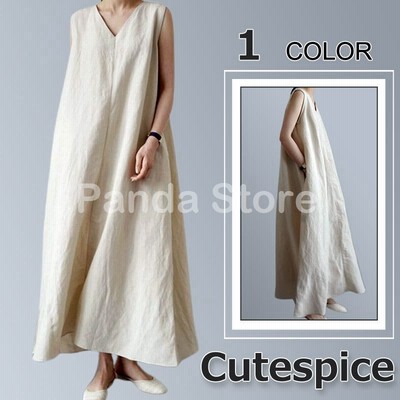 ワンピース レディース マキシ 春 夏新作 リネンワンピース ノースリーブ Vネック 綿麻 Aライン カジュアル ゆったり 代 通販 Lineポイント最大get Lineショッピング