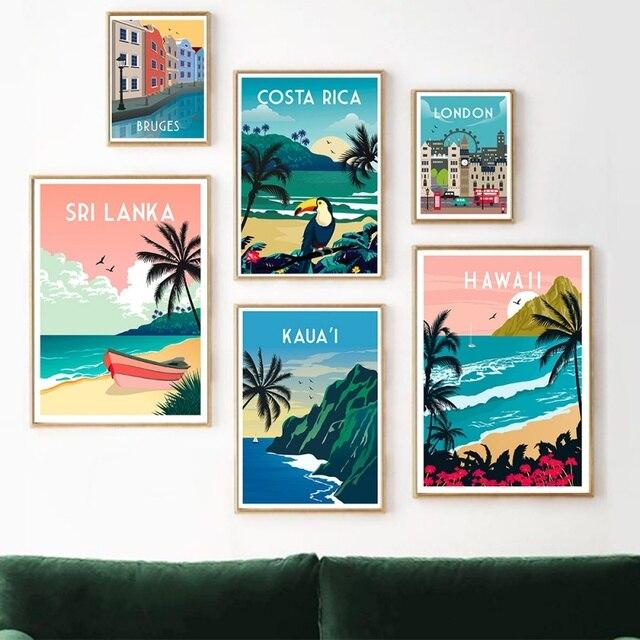 France Paris florence hawaiii milan,有名な都市のトラベルポスター,キャンバス絵画,風景壁アート,リビングルーム,家