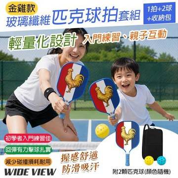 【WIDE VIEW】金雞款玻璃纖維兒童匹克球拍套組 1拍+2球+收納包(匹克球拍 匹克球 匹克球拍套/PR13613)