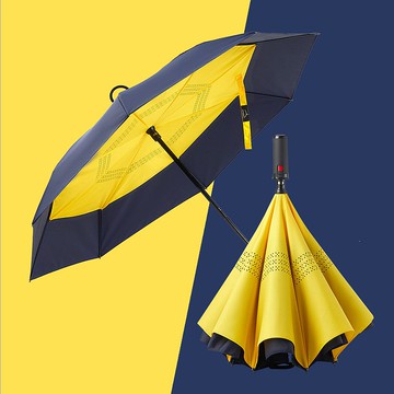 美而耐【反向傘-藍面黃底】一鍵收傘 內聚雨水 抗風防潑水 大傘面