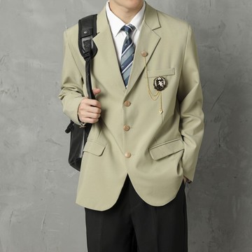 日系制服西裝外套男士 春季中款西裝卡其色西裝男西裝外套