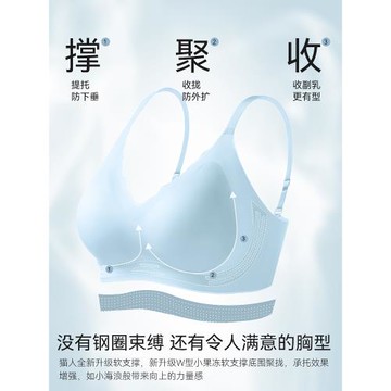 【輕盈】貓人冰絲無痕內衣女小胸聚攏夏季薄款無鋼圈胸罩涼感文胸